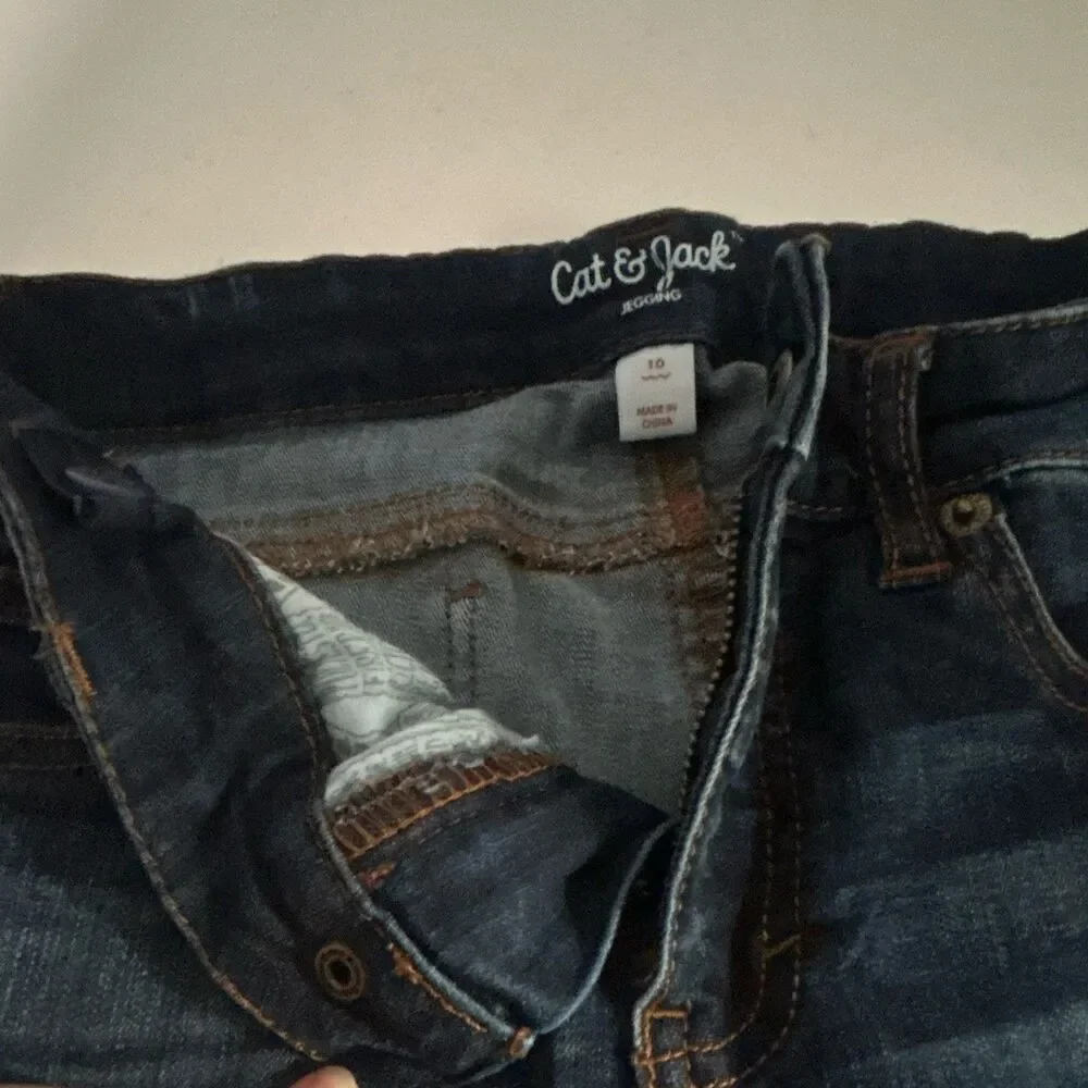 Cat & Jack Girls Jegging Jeans: Blue Denim, Dark Wash-Size 10 Stretch Distressed